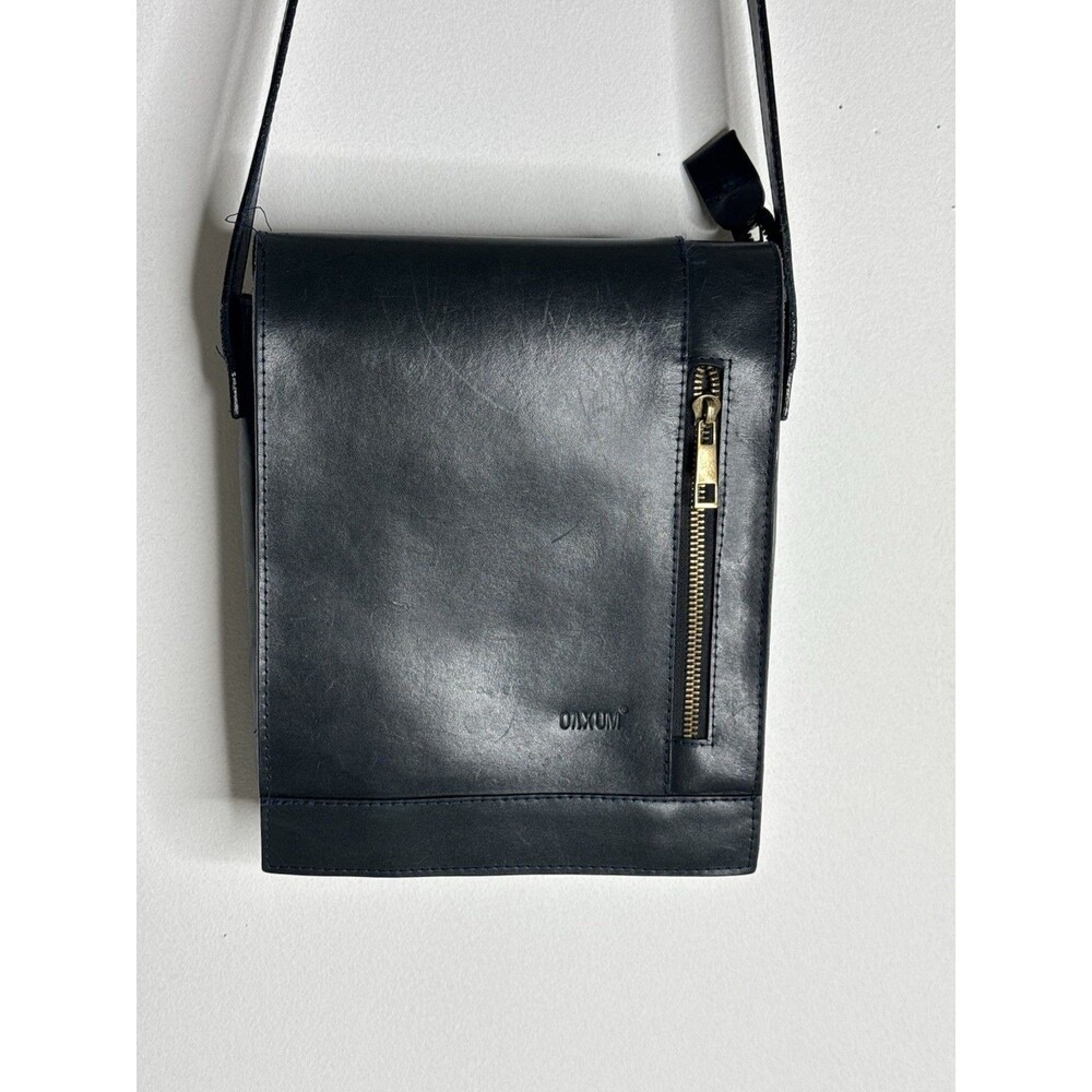 OAXUM Leather Crossbody Bag Black Dark Green Messenger Purse Zip Pocket Unisex